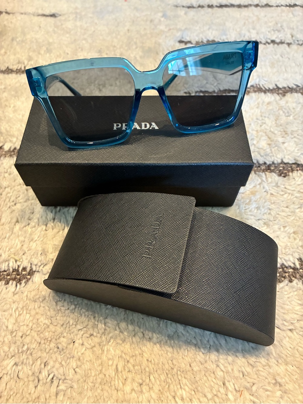 Prada Blue Transparent Oversized Square Sunglasses